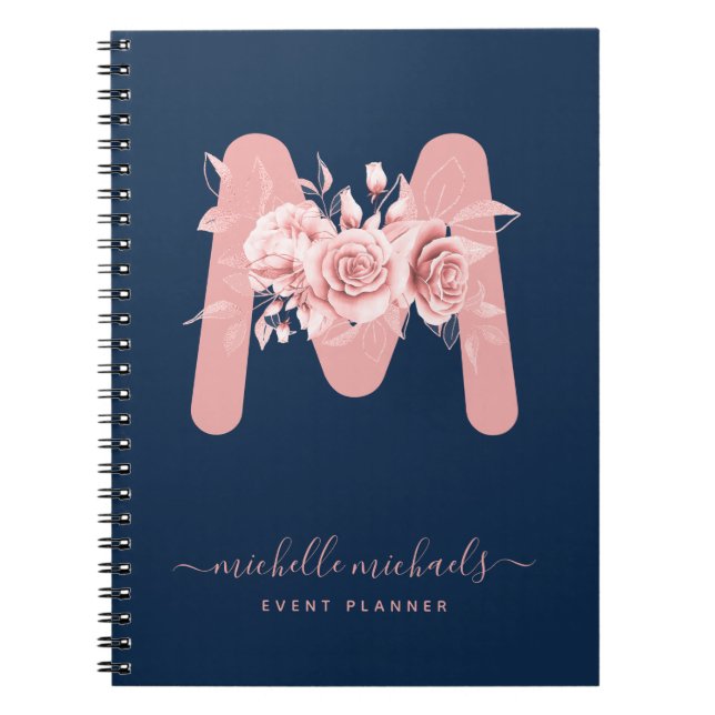 Cuaderno Monograma de acuarela floral de la Marina de Oro R (Frente)