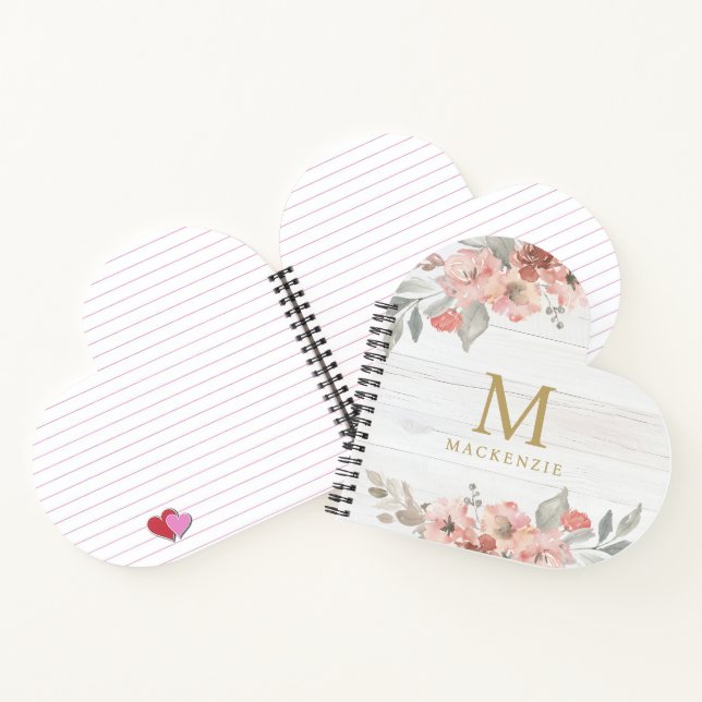 Cuaderno Monograma de Acuarela Floral Rosa de Madera Rústic (Interior)