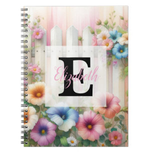 Cuaderno Monograma de acuarela pasteles flores sobre madera