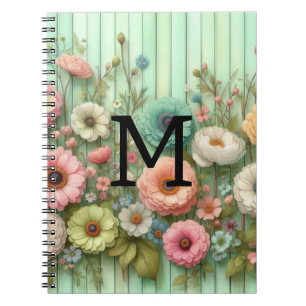 Cuaderno Monograma de acuarela pasteles flores sobre madera