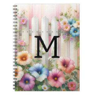 Cuaderno Monograma de acuarela pasteles flores sobre madera
