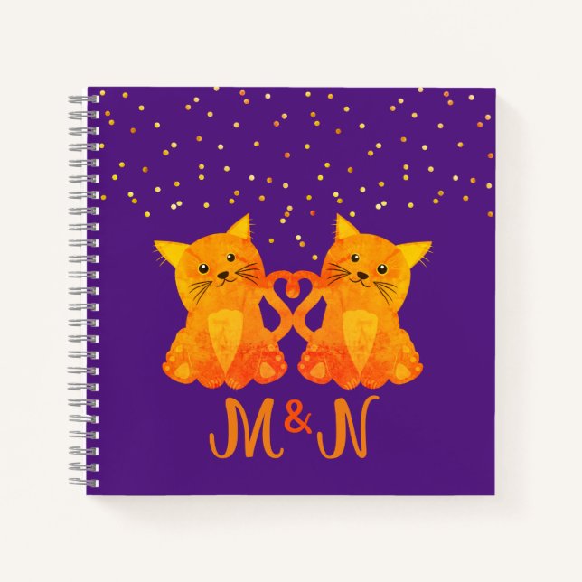 Cuaderno Monograma De Animado Naranja Gatitos Iniciales Jug (Anverso)