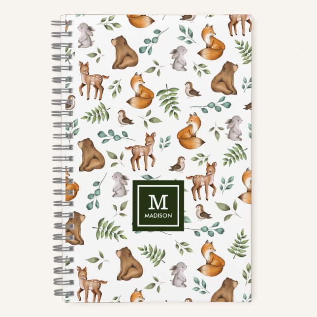 Cuaderno Monograma de animales de la selva de bosque de Cut (Anverso)