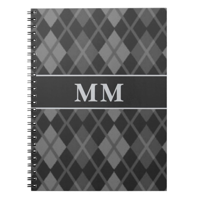 Cuaderno Monograma de Argyle negro inicial (Frente)