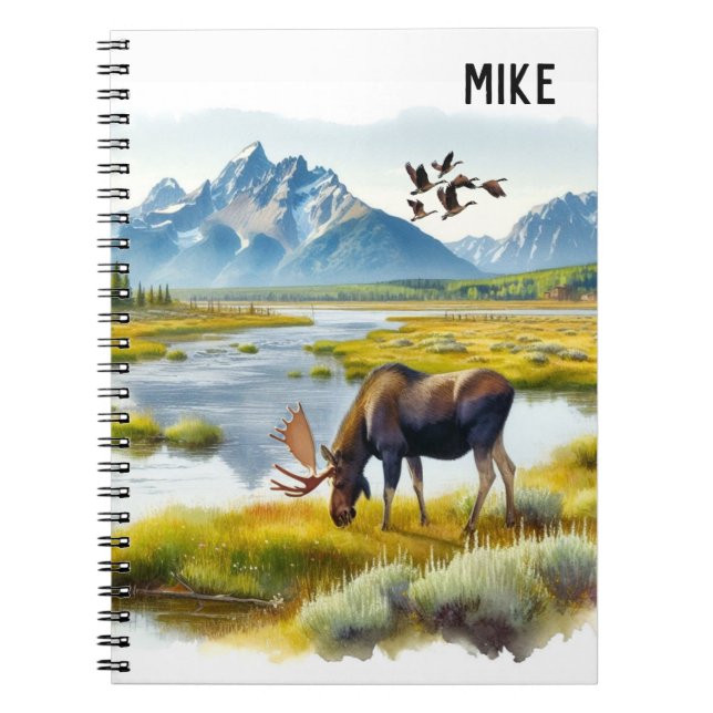 Cuaderno  Monograma de arte de acuarela de alce con IA (Frente)