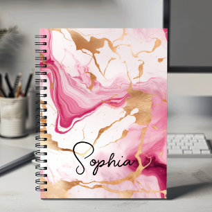 Cuaderno Monograma de arte de mármol purpurina blanco fino