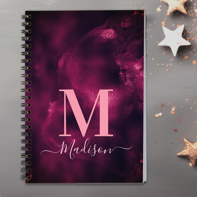 Cuaderno Monograma de arte de mármol rosa chicle magenta (Subido por el creador)