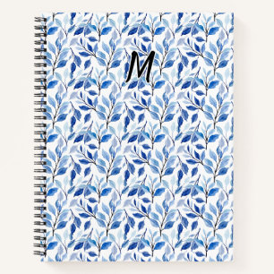 Cuaderno Monograma de Arte Fino de Mosaico de Hoja Azul de