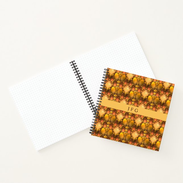 Cuaderno Monograma de arte fractal amarillo honeycomb (Interior)