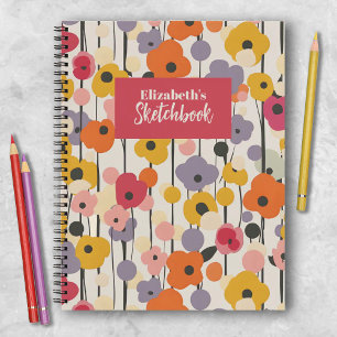 Cuaderno Monograma de artista de patrón floral retro