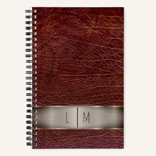 Cuaderno Monograma de aspecto de cuero rojo