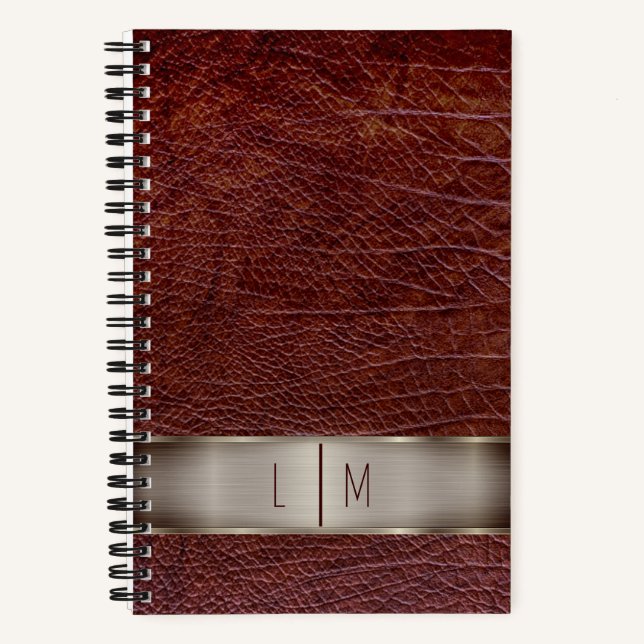 Cuaderno Monograma de aspecto de cuero rojo (Anverso)
