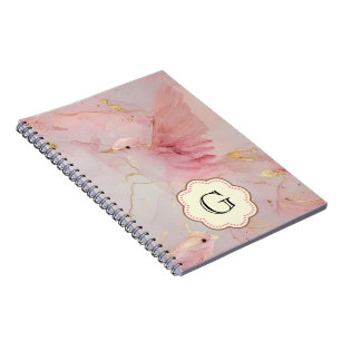 Cuaderno Monograma de aves rosadas
