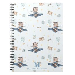 Cuaderno Monograma de Aviación de Aventura Cute Bear Blue P