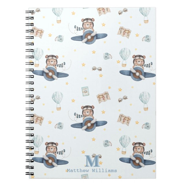 Cuaderno Monograma de Aviación de Aventura Cute Bear Blue P (Frente)