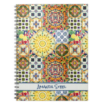 Monograma de azulejos naranja geométricos mediterr