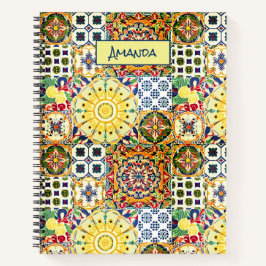 Cuaderno Monograma de azulejos naranja geométricos mediterr