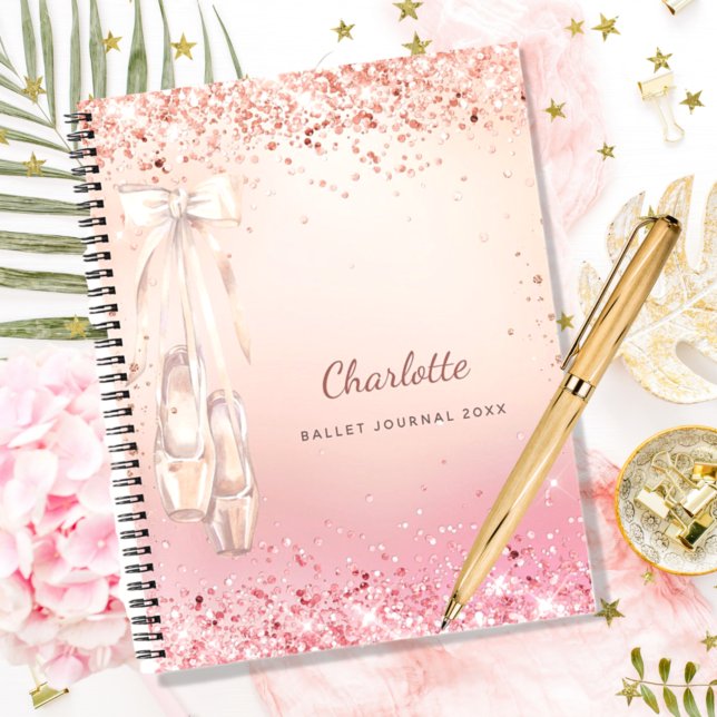 Cuaderno Monograma de baile de ballet rosado de oro Rosa (Subido por el creador)