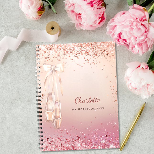 Cuaderno Monograma de baile purpurina rosa dorado Rosa (Subido por el creador)