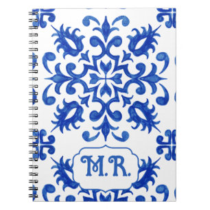 Cuaderno Monograma de Baldosa Azul Portuguesa