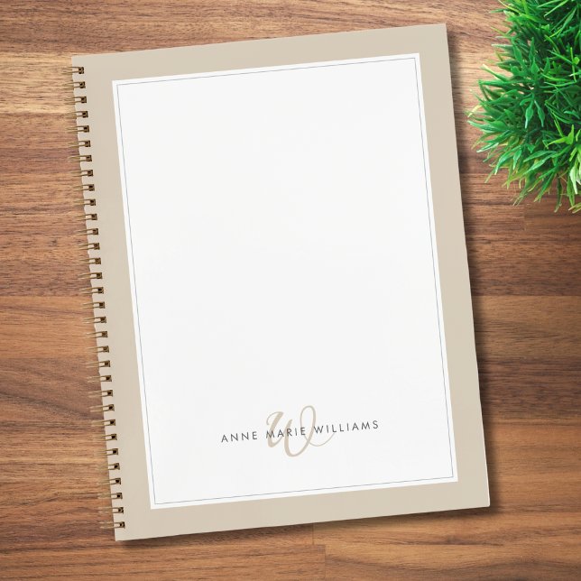 Cuaderno Monograma de borde marrón mocha minimalista (Subido por el creador)