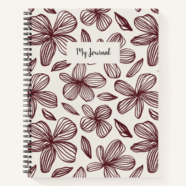 Cuaderno Monograma de Borgoña Floral Cute (Anverso)