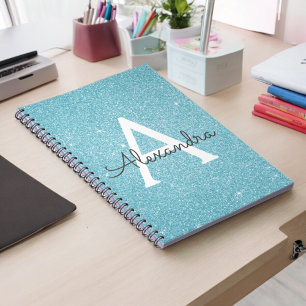 Cuaderno Monograma de Brillo Azul Aguamarina