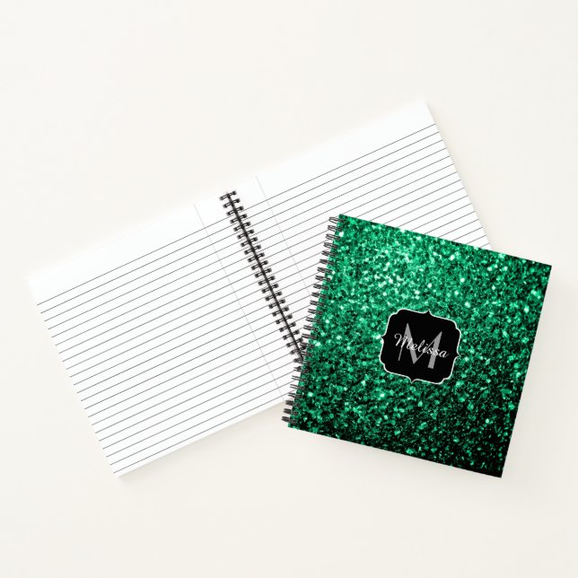 Cuaderno Monograma de brillo falso verde esmeralda (Interior)