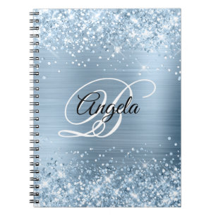 Cuaderno Monograma de brillo metálico azul claro Purpurinos