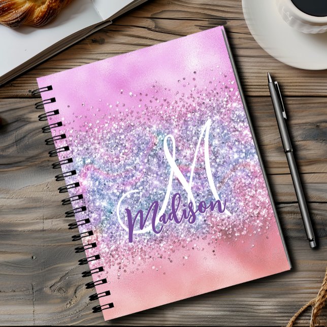 Cuaderno Monograma de brillo ombre de unicornio iridiscente (Subido por el creador)
