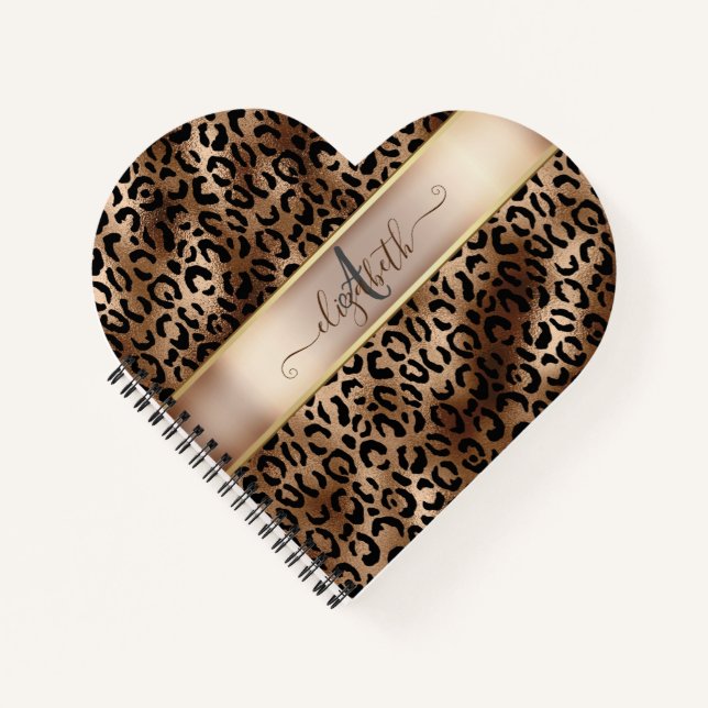 Cuaderno Monograma de Bronce Negro con Estampado de Leopard (Anverso)