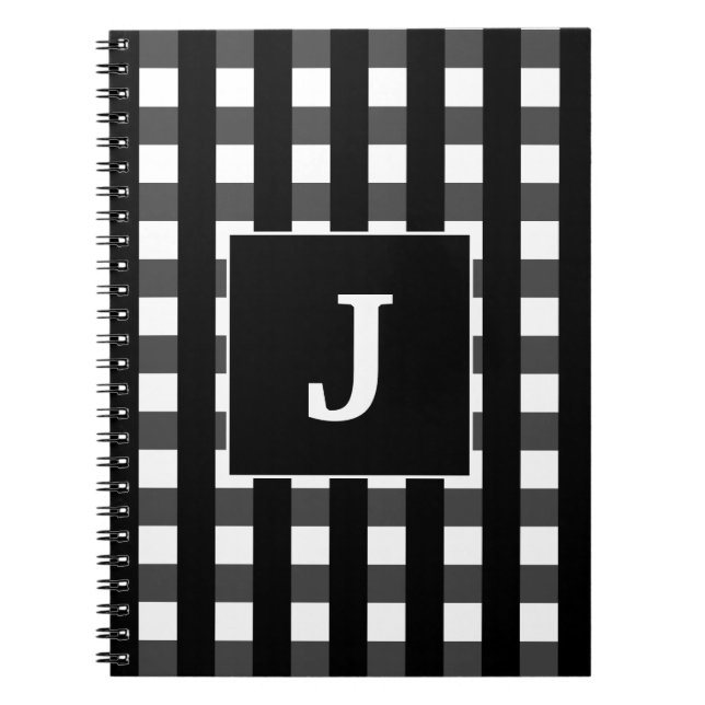 Cuaderno Monograma De Búfalo Blanco Y Negro Moderno (Frente)