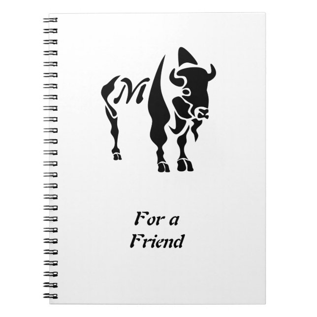 Cuaderno Monograma de búfalo negro de silueta (Frente)