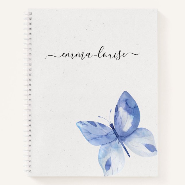 Cuaderno Monograma de caligrafía de mariposa azul de moda (Anverso)