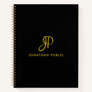 Cuaderno Monograma de Caligrafía Elegante Dorado y Negro Sp