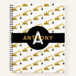 Cuaderno Monograma de Camión de Construcción Excavador para
