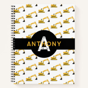 Cuaderno Monograma de Camión de Construcción Excavador para