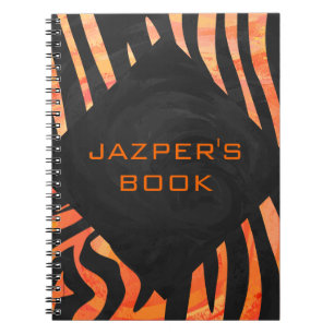 Cuaderno Monograma de cebra negra y naranja
