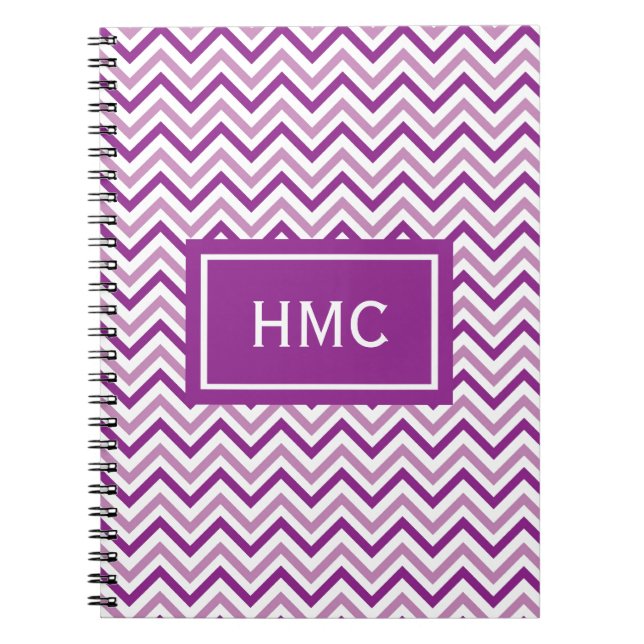 Cuaderno Monograma de cheurón púrpura doble (Frente)