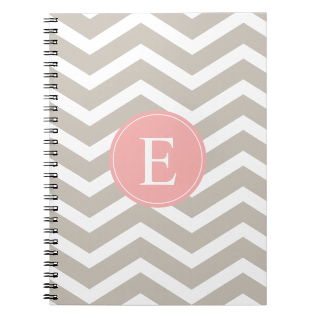 Cuaderno Monograma de Chevron Rosado De Tank Peach (Frente)