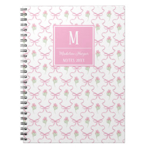 Cuaderno Monograma de cinta rosada preppy con Rosas