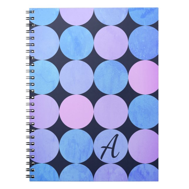Cuaderno Monograma de círculos azul morado y rosado (Frente)