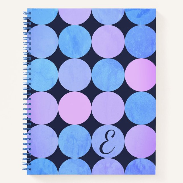 Cuaderno Monograma de círculos azul morado y rosado (Anverso)