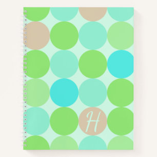 Cuaderno Monograma de círculos naranja, verde y azul turque