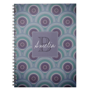 Cuaderno Monograma de círculos retro de púrpura y verde