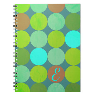 Cuaderno Monograma de circulos Verde azulados turquesa y ro