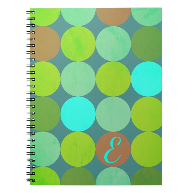 Cuaderno Monograma de circulos Verde azulados turquesa y ro (Frente)
