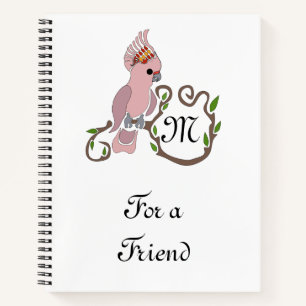 Cuaderno Monograma de Cockatoo rosa caprichoso
