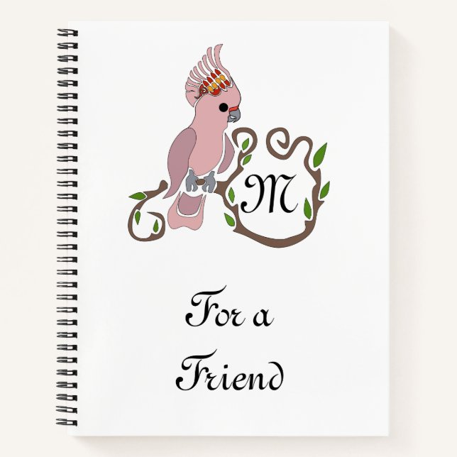 Cuaderno Monograma de Cockatoo rosa caprichoso (Anverso)
