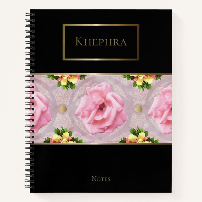Cuaderno Monograma de color rosa floral  (Anverso)
